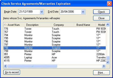 Asset Warranties & Service Agreements