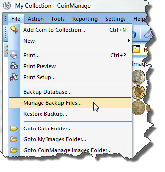 Manage backup files menu item