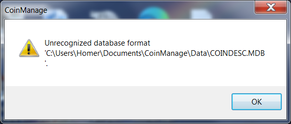 Unrecognized Database Format