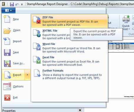 StampManage Report Designer Export