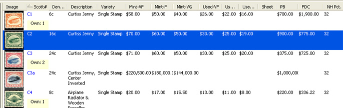 mint stamps you can browse the values database and stampmanage will 